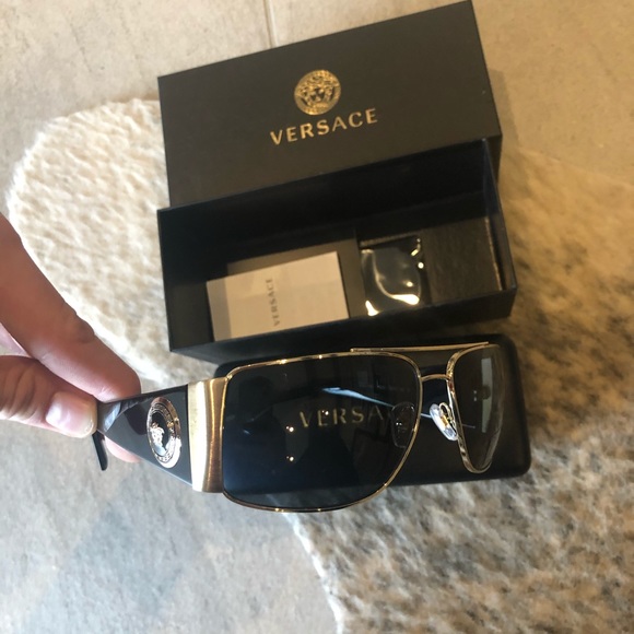 Men's Versace Polarized Black and Gold Sunglasses - Picture 3 of 5